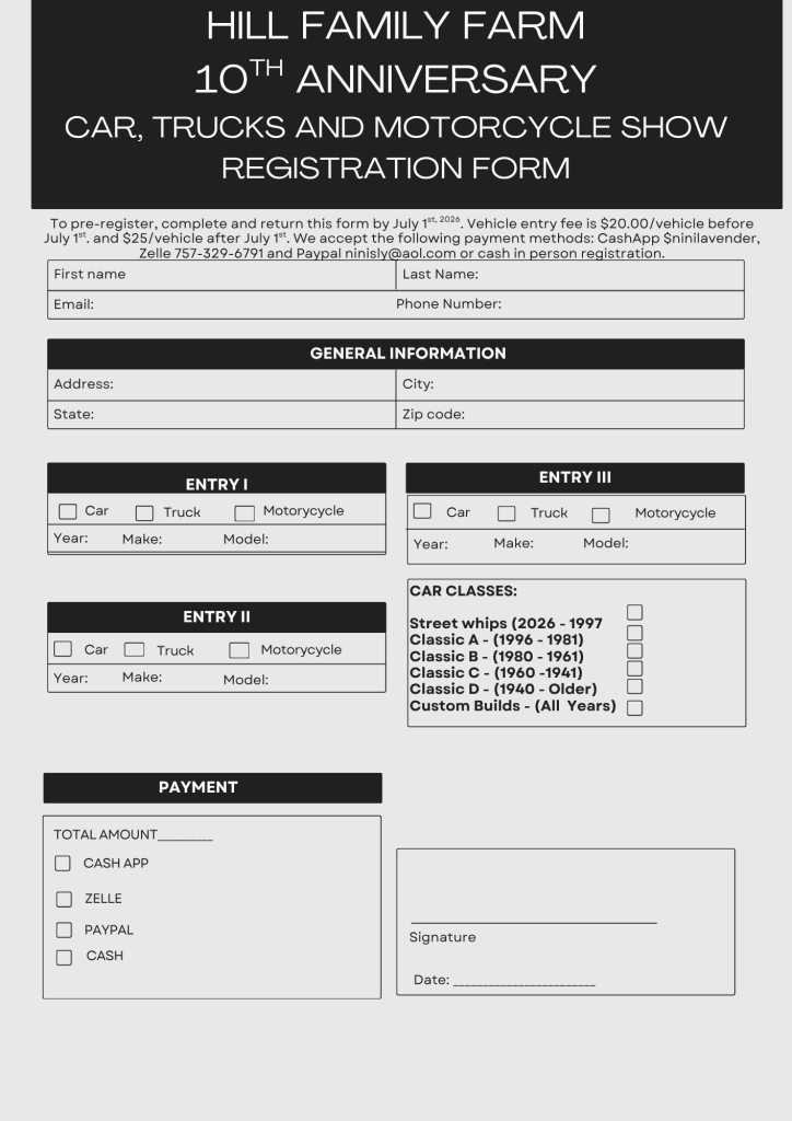 Hill Family Farm Registration Form 